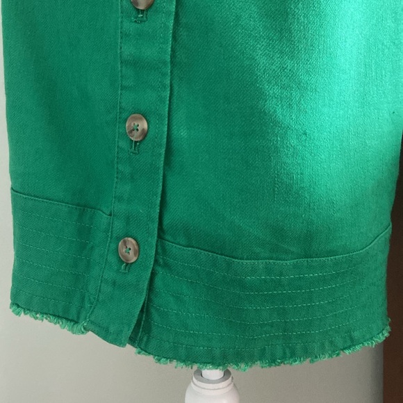 Anthropologie Green Linen Shift Dress Button Side Detail Open Back EUC S… - Picture 8 of 11